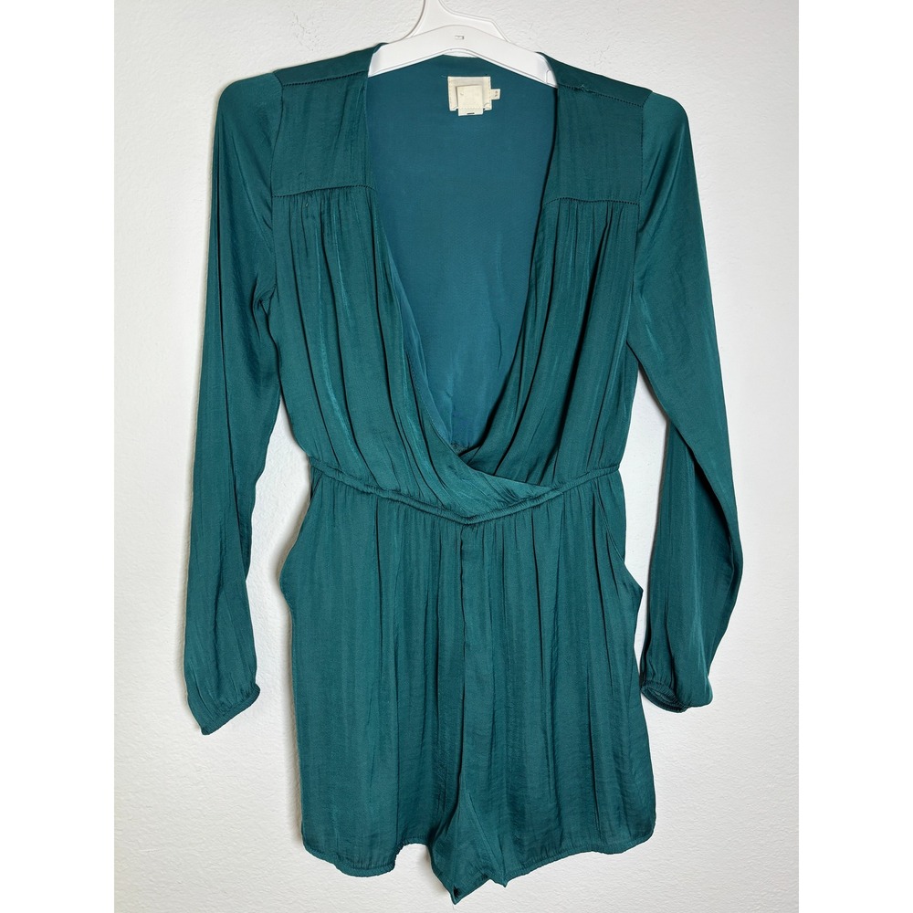Alice &‎ UO Urban Outfitters Teal Green Long Sleeve V-Neck Surplice Romper Small